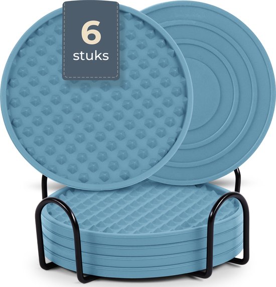 Castagnola Siliconen Onderzetters – Onderzetters voor Glazen – Design Onderzetters met Houder – Onderzettersset – Anti Slip - Set van 6 – Groen