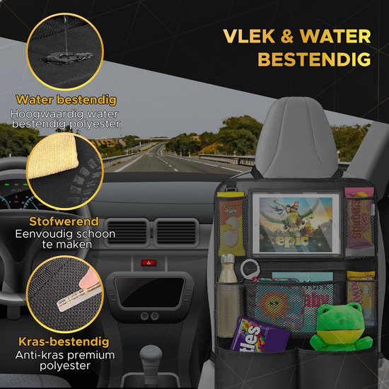 Toivo Set van 2 Luxe Autostoel Organizer - Waterafstotend Oxford Materiaal - Zwart - Tablet Houder - Auto-Organizer