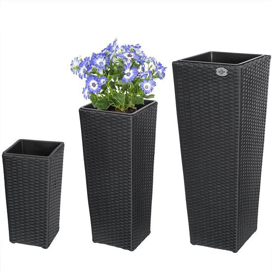 Casaria Bloempotten 3 Stuks - Polyrotan - Zwart