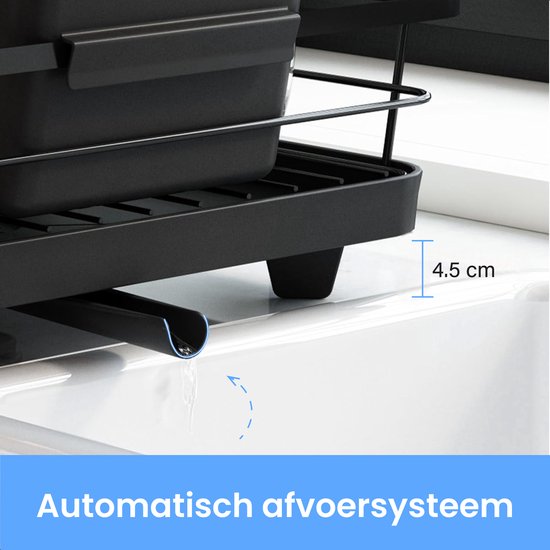 Luft Afdruiprek met Lekbak - Afwasrek - Droogrek voor Afwas - Zwart - Afdruipmat - Ideaal voor Keuken & Camping - RVS