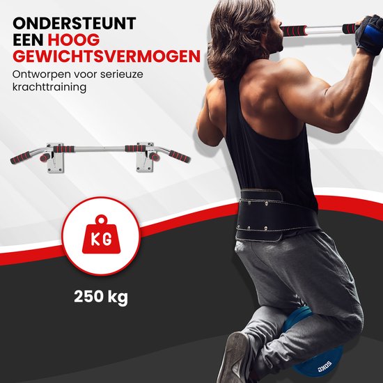 TTD® Premium Pull Up Bar - Pull Up Station - Optrekstang Wandmontage - Dip Station - Dip Bars - Thuis Sporten - Thuis Fitness - Premium materialen - Extra stevige montage onderdelen - Home workout - Wit/Rood