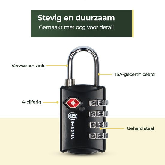 Gandria Hangslot voor op Reis - TSA Slot - Reisslot 2 Stuks - Cijferslot met 4 Cijfers - Kofferslot 4 Cijferig - Zinc Alloy Staal