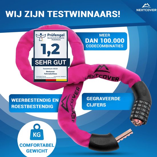 Nextcover Cijferslot - SafeSecure - 5-Cijferig - Kettingslot - Roze