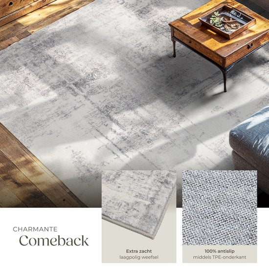 tectake® Vintage design tapijt - Laagpolig vloerkleed voor woonkamer, kinderkamer, slaapkamer of hal - Wasbaar - Div. afmetingen - 240x340cm - beige/grijs