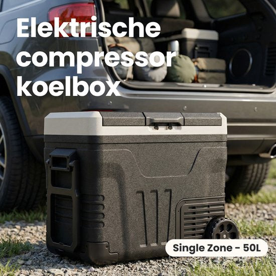 Auronic Elektrische Koelbox - Compressor - 50L - 12V en 240 volt - Camping Koelkast - Frigobox Auto - Met Wielen en Hendel - Zwart