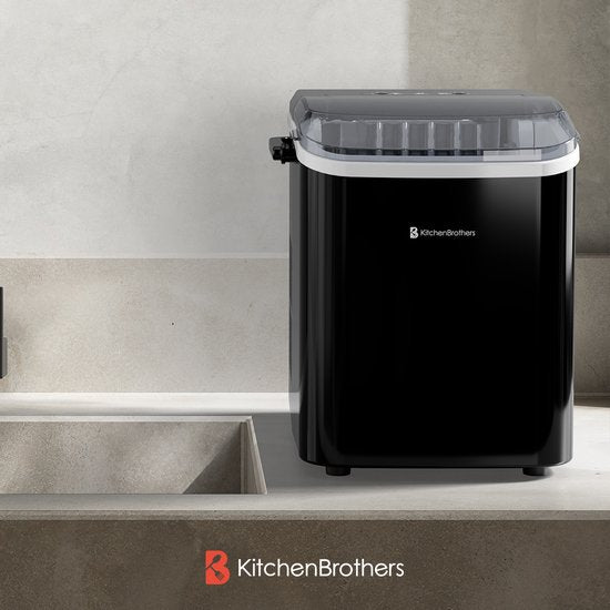 KitchenBrothers IJsblokjesmachine - 1.5L - IJsblokjesmaker – 12kg/24 uur - Draagbaar - Zelfreinigingsfunctie - Zwart