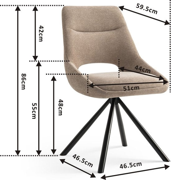 Furnihaus Eetkamerstoelen set van 2 - Tosca - Taupe - Stof