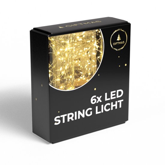 Giftmas Lichtsnoeren - 6x2M LED Verlichting - Lampjes - Warm Wit – 72 uur brandtijd – Kerstversiering voor Binnen en Buiten - Kerstverlichting