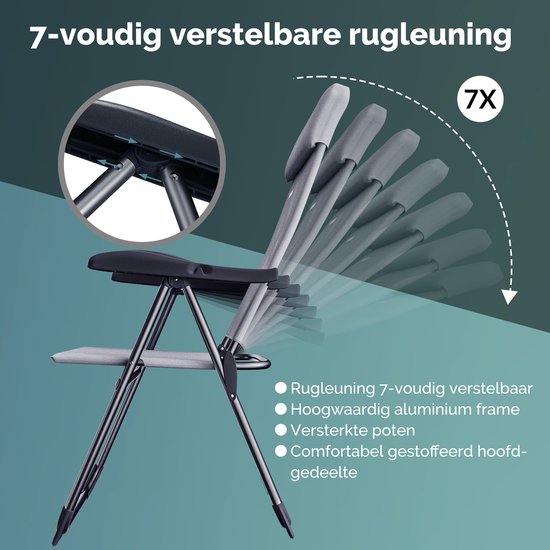 Casaria Tuinstoelen 4 Stuks - Opvouwbaar 7-voudig Verstelbaar – Grijs