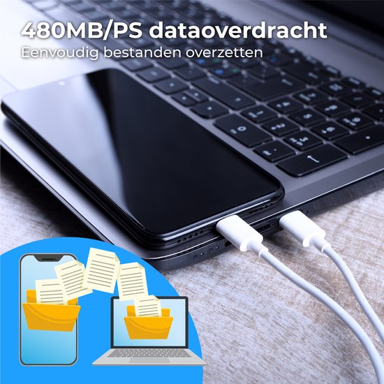 Nuvance - Usb C naar Usb C Kabel - 2 Meter - Usb-C Kabels - Snellader - 480Mb/ps Data - Usb C Oplader - 60W - Wit