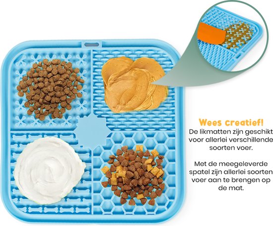 Frummel Likmat Hond - Hondenlikmat - Honden Speelgoed Slowfeeder Voermat Hond - Blauw en Groen met spatels - Twee stuks - 2x