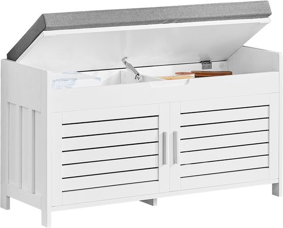 SoBuy FSR102-W Opbergbank - Witte Schoenenkast met Bank & 2 Deuren