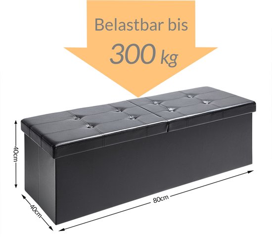 Casaria Zitbank met Opbergruimte - 80x40x40cm 100L Kunstleer – Zwart