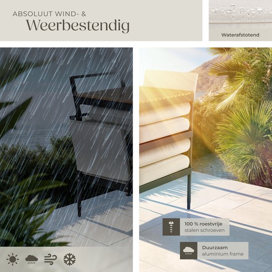 tectake® - Loungeset Magaluf - 5-in-1 tuinset met aluminiumframe - 2 tuin fauteuils en 1 salontafel - Op te stellen als ligstoel, hoekbank of 2-zits tuinbank - Inclusief kussens - Balkonset 2 personen