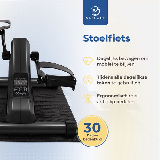 Safelife stoelfiets met elektrische ondersteuning - bureaufiets - voor armen en benen - stoelfiets bewegingstrainer - voor ouderen of revalidatie - fietstrainer - zwart