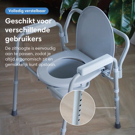 Safe Life® Toiletstoel 3-in-1 – Opvouwbaar & in hoogte verstelbaar - wc verhoger & postoel met emmer – Tot 160 kg – voor Senioren & Herstel - po stoel - wc stoel
