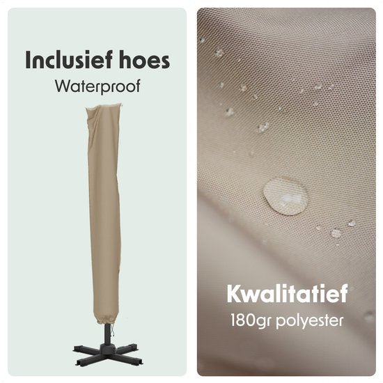 LifeGoods Parasol - 300x300 cm - Kantelbaar - 7 Standen - Waterdicht - met Hoes - Taupe