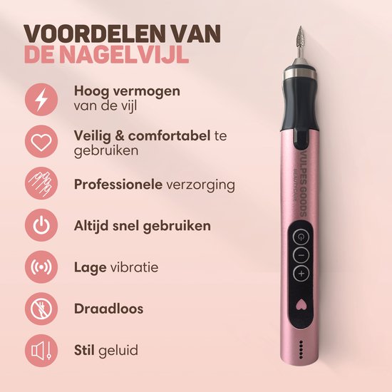 Vulpes Goods® BeautyCare - Elektrische Nagelvijl - Draadloos & Oplaadbaar - 11 Nagelfrees Bitjes en 96 Schuurrolletjes en Draagtas - Manicure en Pedicure set - PRO Versie
