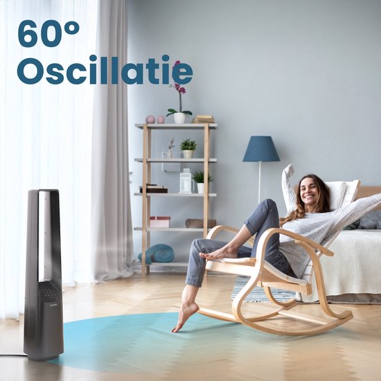Auronic Torenventilator - Bladeless Model - Luchtkoeler - Vloerventilator - Stille Ventilator Staand - 101 CM - 6 Snelheden - Fan - Met Timer - 39 dB - Lichtgrijs
