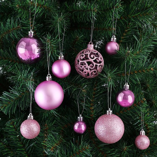 Casaria Kerstballen 100 er Set - Kunststof Mat Glanzend Ø 3 4 6 cm Roze
