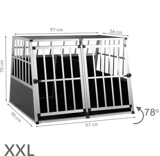 Cadoca Honden Transportbox XXL – Aluminium – 97x90x70cm - Afsluitbaar - Zwart