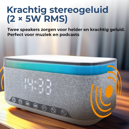 Denver Wekker met Draadloze Oplader - White Noise Machine - Digitale Wekker - Bluetooth - FM Radio - Dubbel Alarm - Dimmer - CRQ225