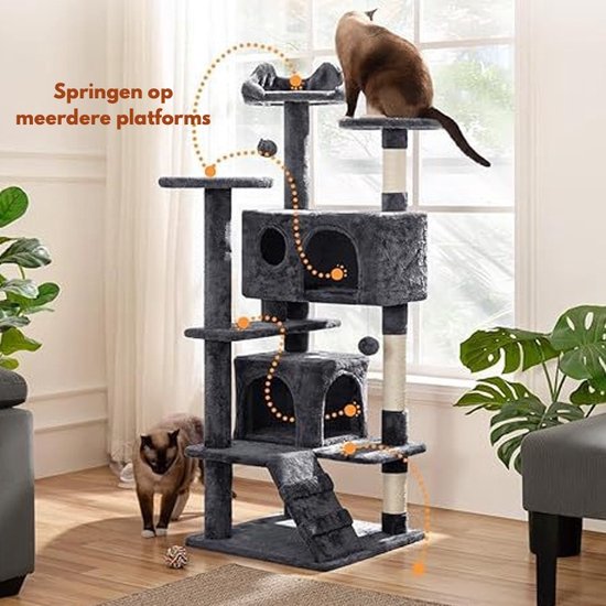Livista Krabpaal voor Katten - 7 Verdiepingen - 138x48x48 CM - Donkergrijs - Krabpaal Voor Katten Van Alle Soorten