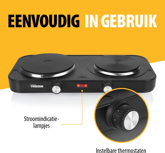 Tristar Elektrische kookplaat 2500W - KP-6152 - 2 Kookzone - Vrijstaand - Zwart