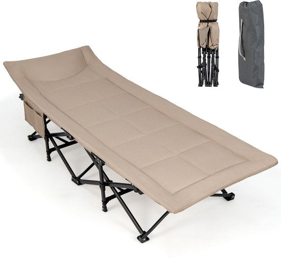 Coast Opvouwbaar Campingbed – Met Zijvak – Max. 200 kg – 190 x 68,5 x 38 cm – Kaki