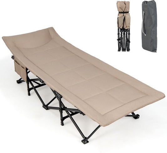 Coast Opvouwbaar Campingbed – Met Zijvak – Max. 200 kg – 190 x 68,5 x 38 cm – Kaki