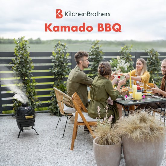 KitchenBrothers Kamado BBQ - Houtskool - 13inch - PFAS-vrij - Ø27cm - Zwart