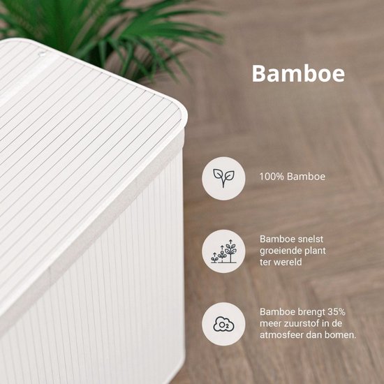 Organess wasmand 3 vakken - Wassorteerder - Wasmand met deksel - Opvouwbaar - 150L - Witte bamboe
