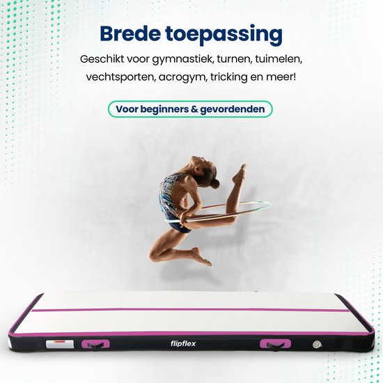 Flipflex Airtrack - Turnmat - 4 Meter - 20cm Dik - Gymnastiekmat - Inclusief 600W Miniblower - Met Luxe Draagtas - Turnen
