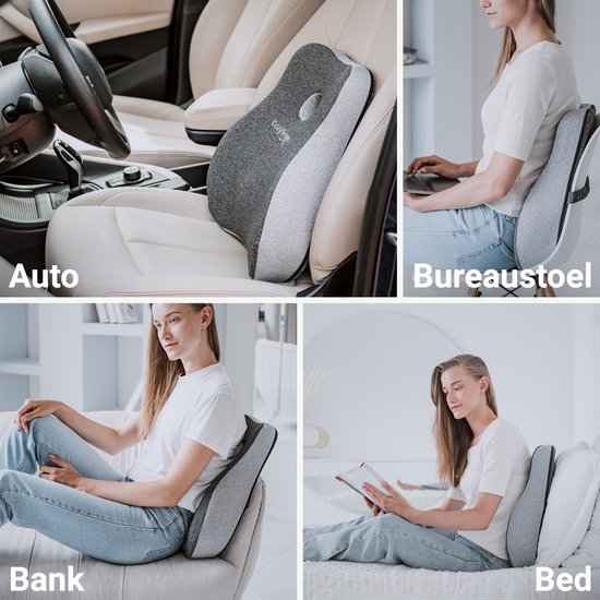 CozySense® Rugsteun - Verstelbaar Rugkussen Onderrug - Lendekussen voor Auto, Bureaustoel, Bed & Bank - Ergonomisch - Met Coolgel - Wasbare Hoes
