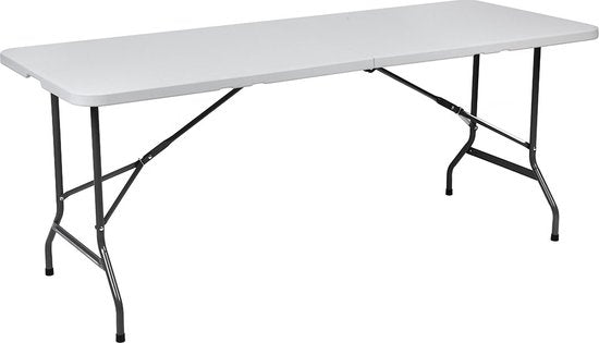 BRASQ Inklapbare Vouwtafel Wit - 180x70x74cm- Campingtafel - Klaptafel - Weerbestendig - Tafel met draaghandvat