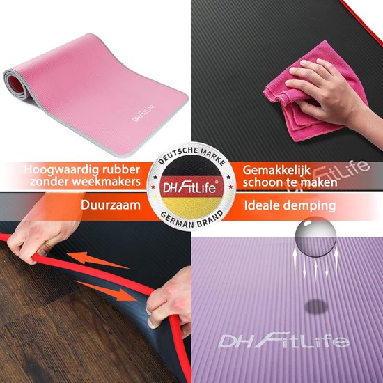 DH FitLife Trainingsmat, fitnessmat, sportmat, 183 x 61 x 1 cm, extra scheurvast, yogamat, antislip en dik, workout mat (zwart)