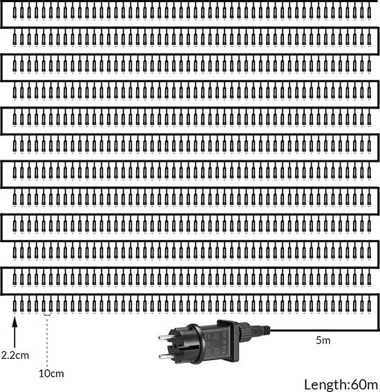 Monzana Lichtsnoer Kerst 600 LED'S - IP44 60m - Multi Kleur
