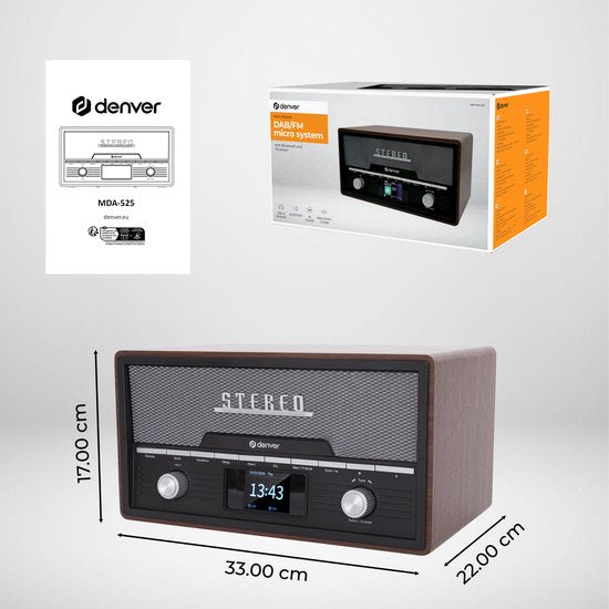 Denver DAB Radio CD Speler - Retro Radio - Bluetooth - DAB+/ FM - CD - MDA525 - Darkwood