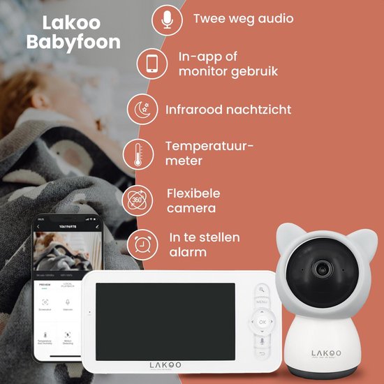 Lakoo BabyGuard Kitty Babyfoon - monitor met Camera én App - Splitscherm