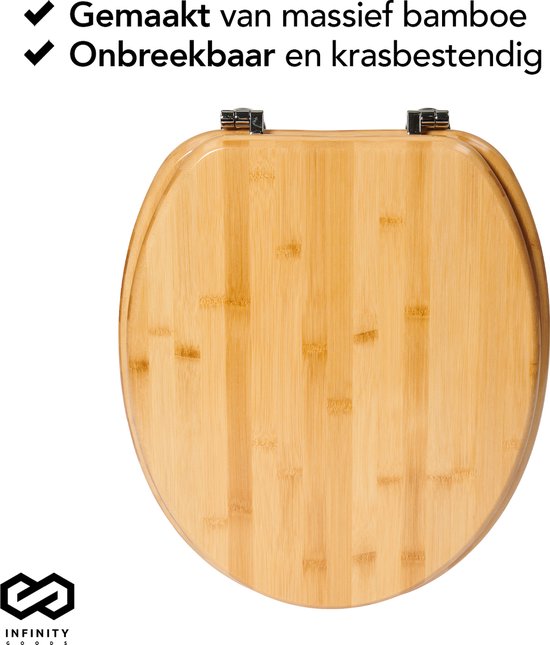 Infinity Goods Bamboe WC Bril Emmy - Toiletbril Met Deksel - RVS Scharnieren - Inclusief Bevestigingsmateriaal