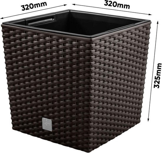 Prosperplast Bloempot/plantenpot Rato - rotan look - met binnenpot - bruin - 32 x 32 x 33 cm - kunststof