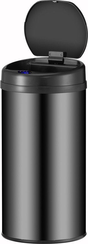 Juskys – Automatische Vuilnisbak Met Sensor – 40 Liter – Ø 31 x 68 cm – Voorzien Van Bewegingssensor En Klemring – Voor Keuken En Kantoor – Zwart Gepoedercoat Staal