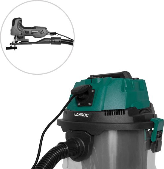 VONROC Nat- en droogzuiger / Stofzuiger - 1400W – Inschakelautomaat - Blaasfunctie – 20L RVS tank – 3m slang - 6m stroomkabel