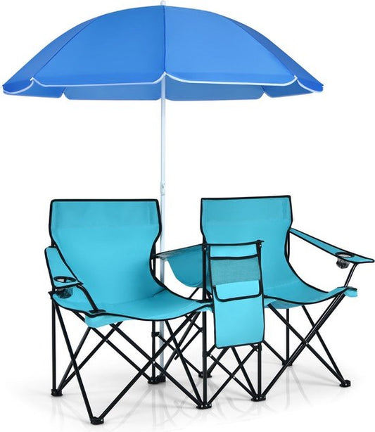 Coast campingstoel met parasol dubbele vouwstoel met bekerhouder koeltas turquoise