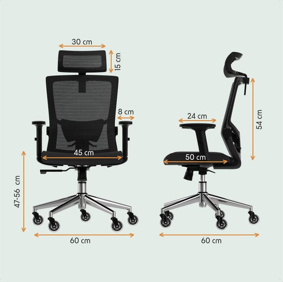 LifeGoods Ergonomische Bureaustoel - Extra Anti-Kras Wielen - NEN1335-gecertificeerd - Gamestoel - Office Chair - Volwassenen - Kantoorstoel - Zwart/Chroom
