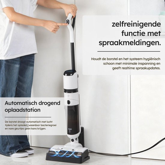 Saaf Vloerreiniger M200 - 50 min Accu - Elektrische Dweil - Steelstofzuiger met Dweilfunctie - Display & Reinigingsstation - Watersterilisatie - Wit