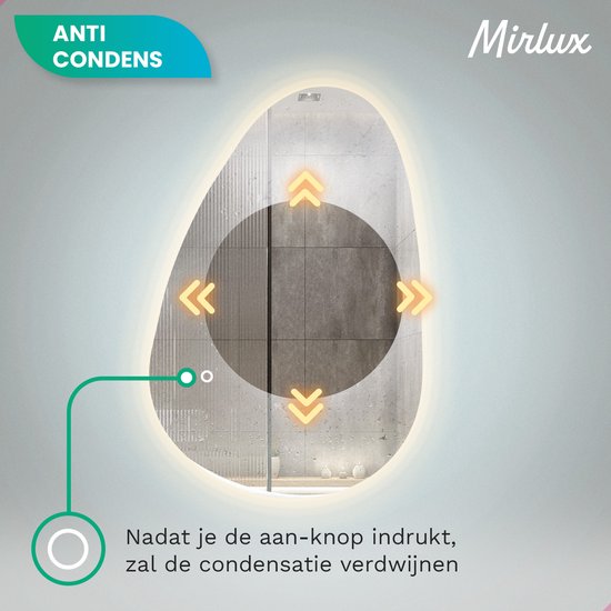 Mirlux Badkamerspiegel met LED Verlichting – Asymmetrisch - Organisch Wandspiegels – Anti Condens Douchespiegel - Wandspiegel 150x93CM
