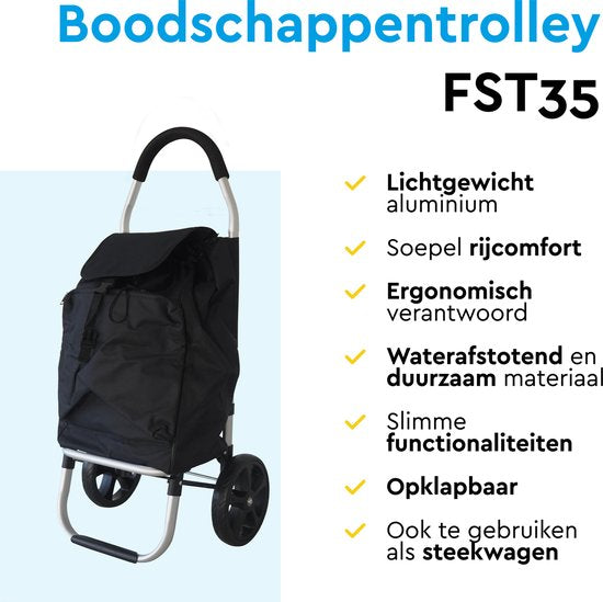 BRASQ Boodschappentrolley - 45 Liter - Boodschappenwagen met Koelvak - Inklapbaar - Weerbestendig - tot 35KG - Aluminium Frame