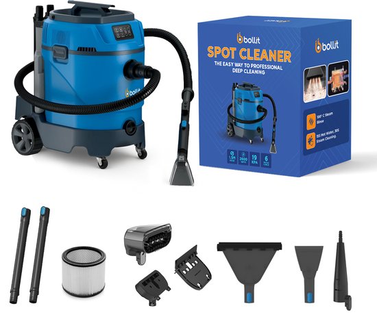 BOLLIT 2600W Professionele Tapijtreiniger - Stoomreiniger en Vlekkenreiniger - 100° Stoom - Bank reiniger - Zetelreiniger - Meubelreiniger - Auto Stofzuiger - Handstomer - Matrasreiniger - Waterstofzuiger - Reiniger voor auto, bank, vloer, en tapijt