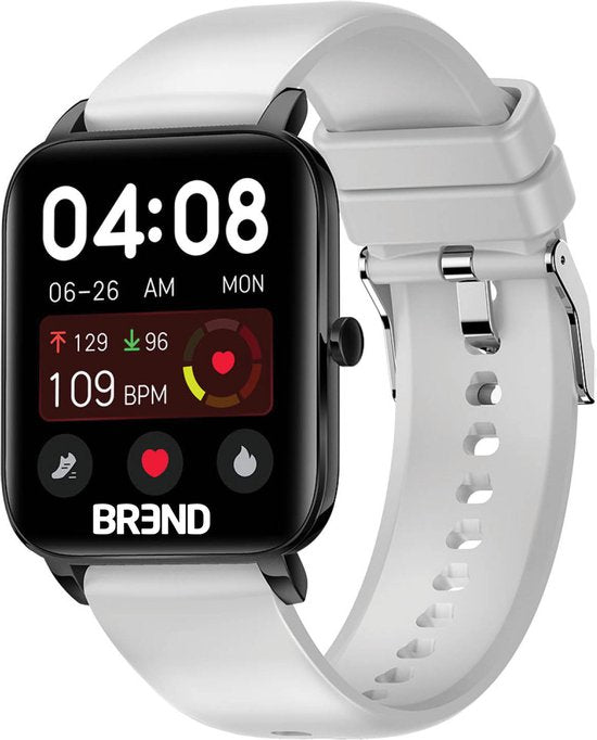 BREND BR-2223 Smartwatch - Stappenteller, Hartslagmeter, Bloeddrukmeter - Sporthorloge - Voor Dames & Heren - Wit